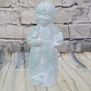 Isabel Bloom Joy Figurine Girl with Bird 2008 USA Sage Green Stone Sculpture Art